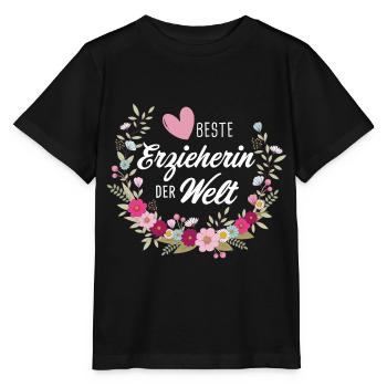 Beste Erzieherin der Welt Blumen Herz Geschenk - Stanley/Stella Kinder T-Shirt MINI CREATOR  - Schwarz - Vorne - Mikhail (115cm)