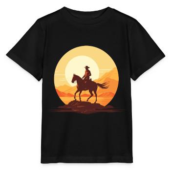 Cowboy sur son cheval au couché de soleil - T-shirt bio MINI CREATOR Stanley/Stella Enfant - noir - Devant - Mikhail (115cm)