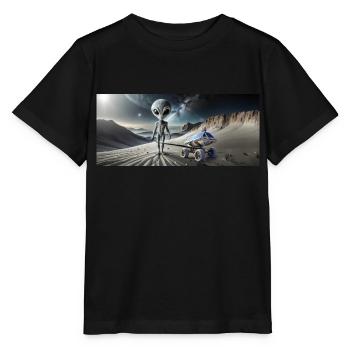 Alien gris sur la surface de la lune – Couple qui s’embrasse - T-shirt bio MINI CREATOR Stanley/Stella Enfant - noir - Devant - Mikhail (115cm)