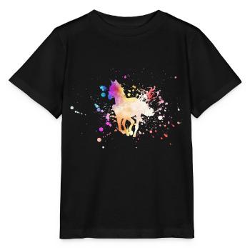 Pferde Silhouette Aquarell - Stanley/Stella Kinder T-Shirt MINI CREATOR  - Schwarz - Vorne - Mikhail (115cm)