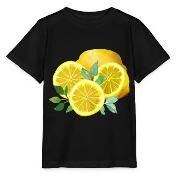 Zitronen, Gelb, Zitronenschnitten - Stanley/Stella Kinder T-Shirt MINI CREATOR  - Schwarz - Vorne - Mikhail (115cm)