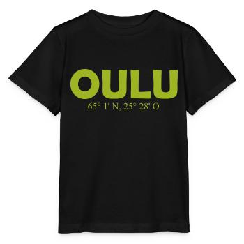 Oulu - Finland - Coordinates - Longitude Latitude - Stanley/Stella MINI CREATOR Kids’ T-Shirt - black - Front - Mikhail (115cm)