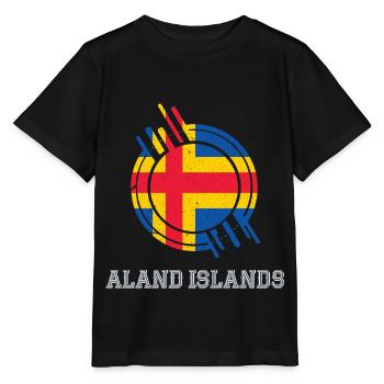 Aland-Inseln Runder Schild Landesfarben - Stanley/Stella Kinder T-Shirt MINI CREATOR  - Schwarz - Vorne - Mikhail (115cm)