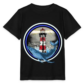 Poisson mammifère marin Baleine Poisson Phare Nautique - T-shirt bio MINI CREATOR Stanley/Stella Enfant - noir - Devant - Mikhail (115cm)