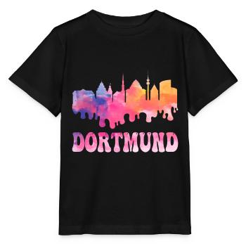 Dortmund Germany City Skyline Splash Colorful - Stanley/Stella MINI CREATOR Kids’ T-Shirt - black - Front - Mikhail (115cm)