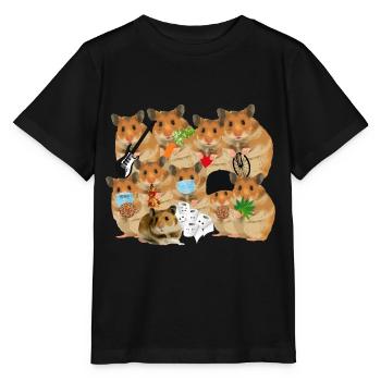 Hamsterbande Hamster Viele - Stanley/Stella Kinder T-Shirt MINI CREATOR  - Schwarz - Vorne - Mikhail (115cm)