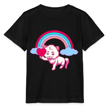 Rainbow Soft Kitten Children Toddler Baby - Stanley/Stella MINI CREATOR Kids’ T-Shirt - black - Front - Mikhail (115cm)