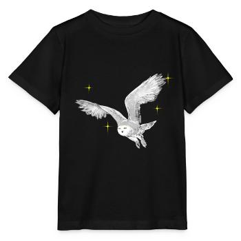 Hibou des neiges dessiné à la main avec des étoiles - T-shirt bio MINI CREATOR Stanley/Stella Enfant - noir - Devant - Mikhail (115cm)
