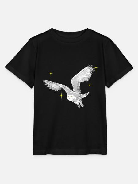 Hand gezeichnete Schneeeule mit Sternen - Stanley/Stella Kinder T-Shirt MINI CREATOR - Schwarz