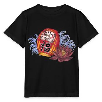 Daruma Glücksbringer aus Japan für Glück Reichtum - Stanley/Stella Kinder T-Shirt MINI CREATOR  - Schwarz - Vorne - Mikhail (115cm)