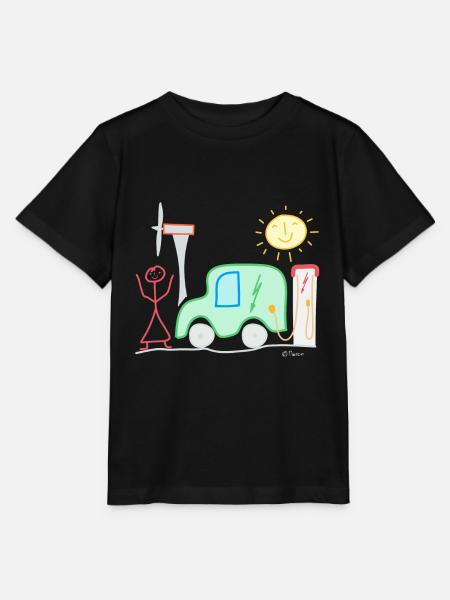 E-Auto Strichmännchen Frau Windrad Ladesäule Sonne - Stanley/Stella Kinder T-Shirt MINI CREATOR - Schwarz