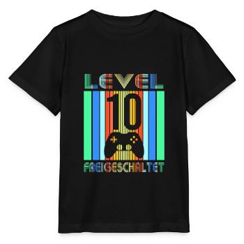 Kind 10. Geburtstag Level 10 Freigeschaltet Retro - Stanley/Stella Kinder T-Shirt MINI CREATOR  - Schwarz - Vorne - Mikhail (115cm)