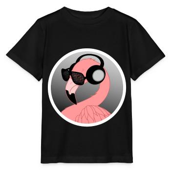 Flamingo with sunglasses and headphones - Stanley/Stella MINI CREATOR Kids’ T-Shirt - black - Front - Mikhail (115cm)