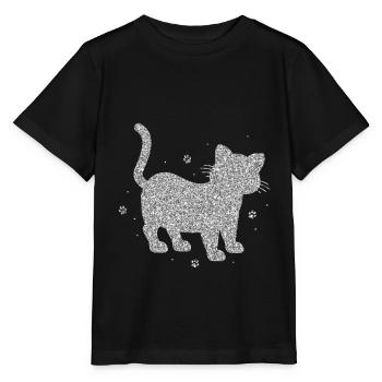 Glitzer Silber Katze Funkel Leuchtend Niedlich Süß - Stanley/Stella Kinder T-Shirt MINI CREATOR  - Schwarz - Vorne - Mikhail (115cm)