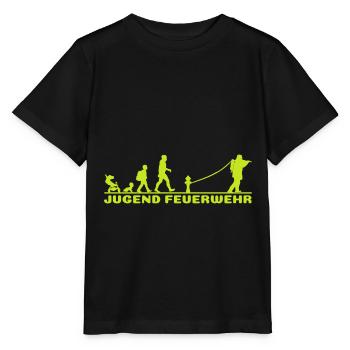 Jugend Feuerwehr Evolution Lustig Neongelb Lustig - Stanley/Stella Kinder T-Shirt MINI CREATOR  - Schwarz - Vorne - Mikhail (115cm)