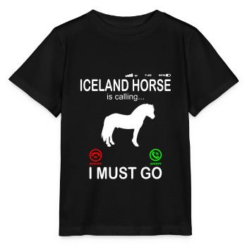 Islandpferd Pferd ruft an Lustiger Telefon Spruch - Stanley/Stella Kinder T-Shirt MINI CREATOR  - Schwarz - Vorne - Mikhail (115cm)