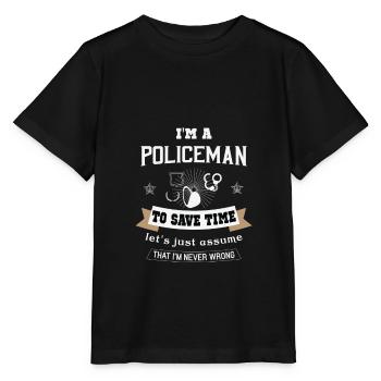 Officier de police clignotant cadeau de lumière bleue - T-shirt bio MINI CREATOR Stanley/Stella Enfant - noir - Devant - Mikhail (115cm)