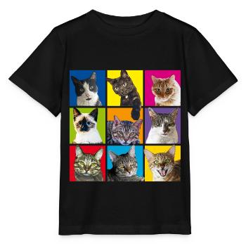 chats cool | chats cool - pop art | Pop Art - T-shirt bio MINI CREATOR Stanley/Stella Enfant - noir - Devant - Mikhail (115cm)