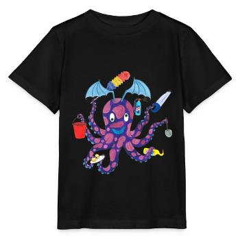 Haushalt- Kraken Tintenfisch Oktopus - Stanley/Stella Kinder T-Shirt MINI CREATOR  - Schwarz - Vorne - Mikhail (115cm)