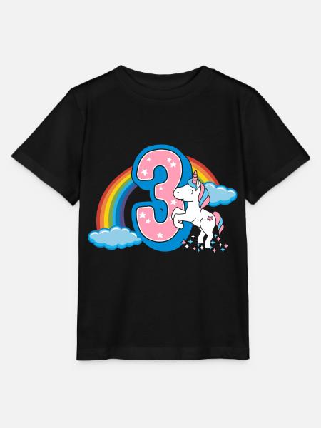 3. Geburtstag Einhorn Drei Jahre Regenbogen Kind - Stanley/Stella T-shirt MINI CREATOR til børn - sort