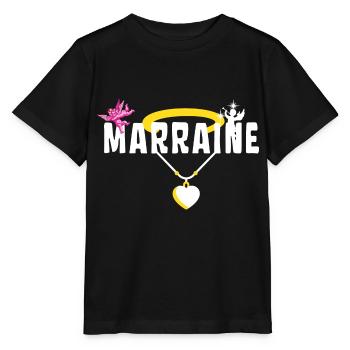 Marraine Baptême Chérubin - Collier avec Cœur - T-shirt bio MINI CREATOR Stanley/Stella Enfant - noir - Devant - Mikhail (115cm)