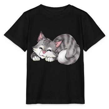 niedliche Katze Schlafen Mietze getigerte Katze - Stanley/Stella Kinder T-Shirt MINI CREATOR  - Schwarz - Vorne - Mikhail (115cm)