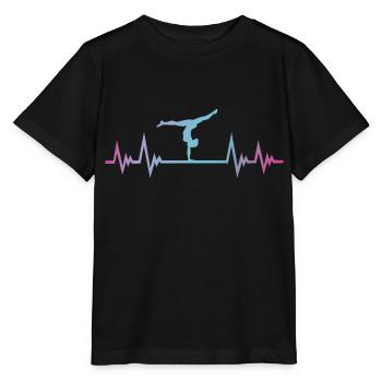 Gymnastique, Gymnaste, ECG de pouls, Rythme cardiaque - T-shirt bio MINI CREATOR Stanley/Stella Enfant - noir - Devant - Mikhail (115cm)