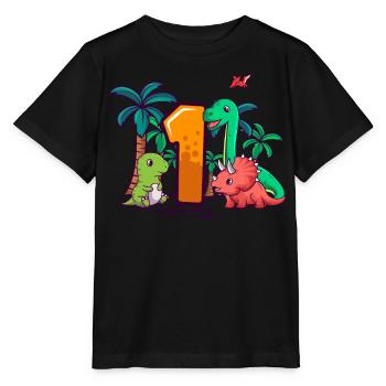 1er anniversaire T-rex Triceratops Dinosaure 1 an - T-shirt bio MINI CREATOR Stanley/Stella Enfant - noir - Devant - Mikhail (115cm)
