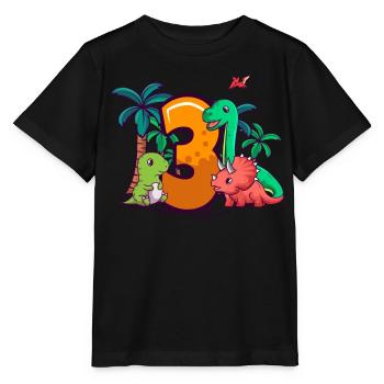 3ème anniversaire Trex Triceratops Dinosaure 3 ans - T-shirt bio MINI CREATOR Stanley/Stella Enfant - noir - Devant - Mikhail (115cm)