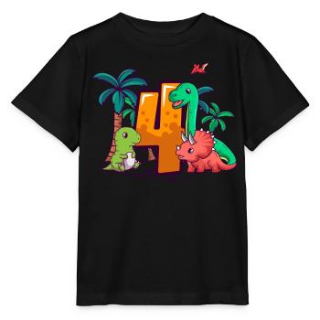 4th Birthday Trex Triceratops Dinosaur 4 years - Stanley/Stella MINI CREATOR Kids’ T-Shirt - black - Front - Mikhail (115cm)
