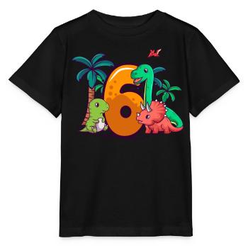 6ème anniversaire Trex Triceratops Dinosaure 6 ans - T-shirt bio MINI CREATOR Stanley/Stella Enfant - noir - Devant - Mikhail (115cm)