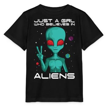 Girl Who Believes in Aliens Planet Space - Stanley/Stella MINI CREATOR Kids’ T-Shirt - black - Front - Mikhail (115cm)