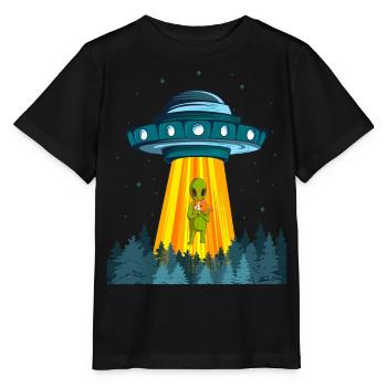 Weltraum Alien Raumschiff Katze Ufo Außerirdischer - Stanley/Stella Kinder T-Shirt MINI CREATOR  - Schwarz - Vorne - Mikhail (115cm)