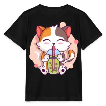 Anime Kawaii Cat Boissons Boba Thé à bulles - T-shirt bio MINI CREATOR Stanley/Stella Enfant - noir - Devant - Mikhail (115cm)