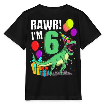 6th birthday I am 6 years T-Rex dinosaur - Stanley/Stella MINI CREATOR Kids’ T-Shirt - black - Front - Mikhail (115cm)