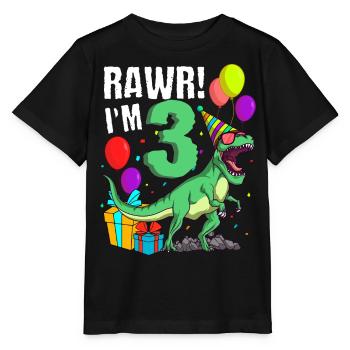 3rd birthday I am 3 years T-Rex dinosaur - Stanley/Stella MINI CREATOR Kids’ T-Shirt - black - Front - Mikhail (115cm)