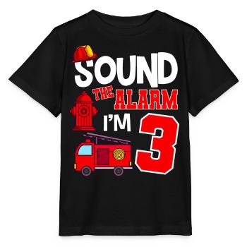 Sound The Alarm 3 years 3rd birthday fire brigade - Stanley/Stella MINI CREATOR Kids’ T-Shirt - black - Front - Mikhail (115cm)