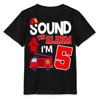 Sound The Alarm 5 years 5th birthday fire brigade - Stanley/Stella MINI CREATOR Kids’ T-Shirt - black - Front - Mikhail (115cm)