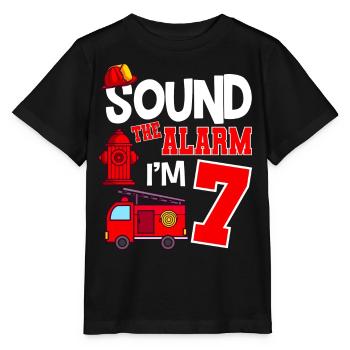 Sound The Alarm 7 years 7th birthday fire brigade - Stanley/Stella MINI CREATOR Kids’ T-Shirt - black - Front - Mikhail (115cm)