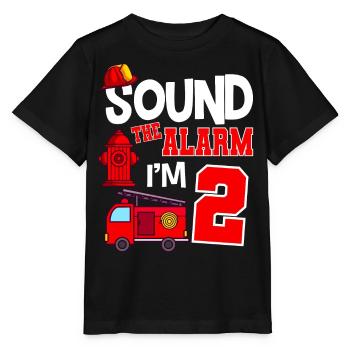 Sound The Alarm 2 years 2nd birthday fire brigade - Stanley/Stella MINI CREATOR Kids’ T-Shirt - black - Front - Mikhail (115cm)