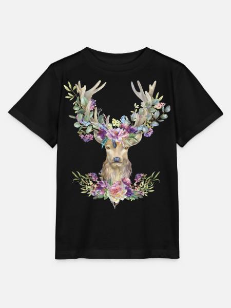 Hirsch T-Shirt Damen Trachtenshirt Hirschmotiv - Stanley/Stella Kinder T-Shirt MINI CREATOR  - Schwarz