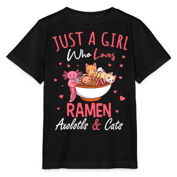 Nur Ein Mädchen Das Ramen Axolotl Katzen Liebt - Stanley/Stella Kinder T-Shirt MINI CREATOR  - Schwarz - Vorne - Mikhail (115cm)