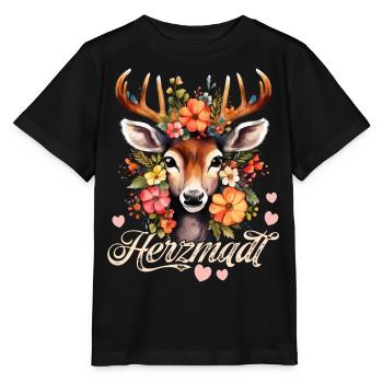 Trachtenshirt Damen Trachten T-Shirt Herzmadl - Stanley/Stella Kinder T-Shirt MINI CREATOR  - Schwarz - Vorne - Mikhail (115cm)