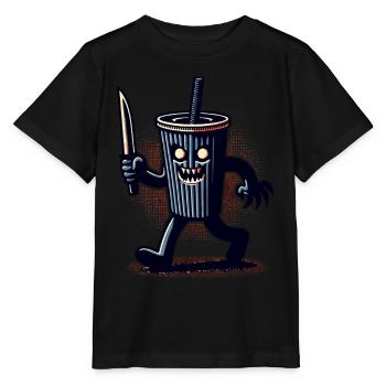 Unheimlicher Psycho Trinkbecher Getränke - Stanley/Stella Kinder T-Shirt MINI CREATOR  - Schwarz - Vorne - Mikhail (115cm)