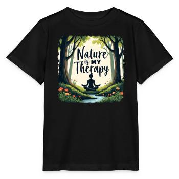 Nature is my Therapy - Meditation in the forest - Stanley/Stella MINI CREATOR Kids’ T-Shirt - black - Front - Mikhail (115cm)