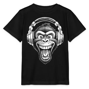 Chemise Pop Culture : Monkey DJ aux yeux écarquillés - T-shirt bio MINI CREATOR Stanley/Stella Enfant - noir - Devant - Mikhail (115cm)