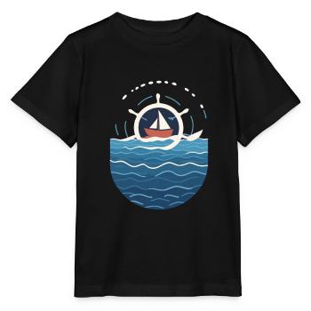 Captain on the high seas with boat motif - Stanley/Stella MINI CREATOR Kids’ T-Shirt - black - Front - Mikhail (115cm)