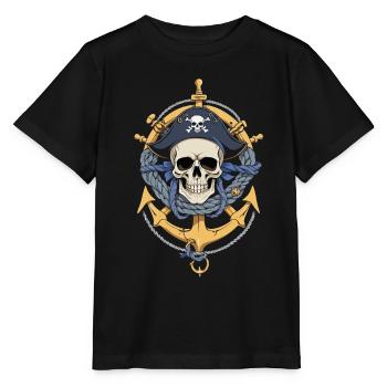 Piratenflaggen Skull Jolly Roger Pirat Kostüm - Stanley/Stella Kinder T-Shirt MINI CREATOR  - Schwarz - Vorne - Mikhail (115cm)