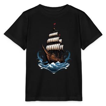 Majestic sailing ship on the high seas - Stanley/Stella MINI CREATOR Kids’ T-Shirt - black - Front - Mikhail (115cm)