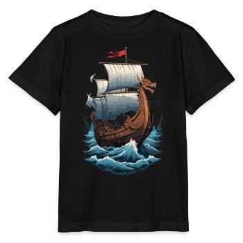 Viking Dragon Boat on the High Seas - Stanley/Stella MINI CREATOR Kids’ T-Shirt - black - Front - Mikhail (115cm)